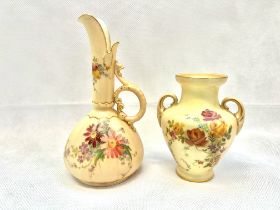 Royal Worcester blush ivory handled jug & twin han