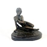 Bronze figure of a nude lady on marble base with m