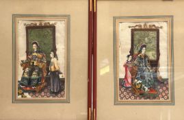 Pair of early oriental rice paper paintings, some