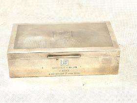 Engine turned silver cigarette box. Full Birmingha