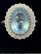 9ct Gold ring aquamarine and diamonds, size Q, 5.1