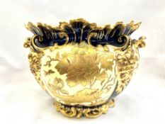 Royal crown derby gilt & cobalt blue jardiniere with small hairline Height 18 cm