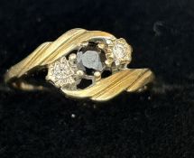 9ct Gold ring set with sapphires & 2 diamonds Size