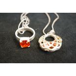 Silver red stone ring & necklace matching