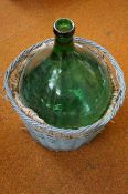 Antique French hand blown Demijohn in green glass