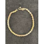 9ct Gold tri colour rope bracelet