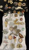 Large collection of costume jewellery pin brooches