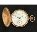 9ct Gold cased Waltham USA pocket watch, keeping g