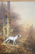 Oil on canvas hunting dog signed Ferdinand 69 cm x