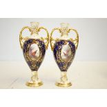 Coalport pair of twin handled vases hand painted R