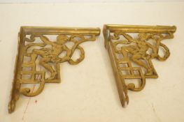 2x Brass wall brackets depicting cherubs