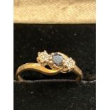 9ct Gold ring set with sapphires & 2 diamonds Size