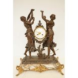 Victorian spelter mantle clock on marble base - Ha