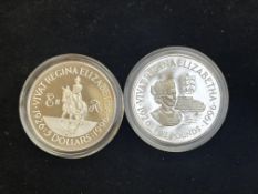 Silver 5 pound coin & silver 5 dollar coin