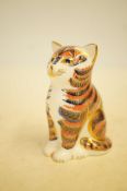 Royal crown derby cat sitting - silver stopper