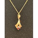 9ct Gold chain & pendant, pendant set with garnet