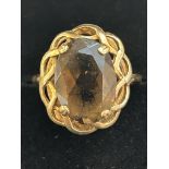 9ct Gold ring set with large smokey quartz Size L