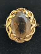 9ct Gold ring set with large smokey quartz Size L