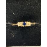 9ct Gold ring set with sapphire & 2 white stones S