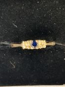 9ct Gold ring set with sapphire & 2 white stones S
