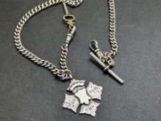 Silver Albert chain, fob & T-bar Length 41 cm Wigh