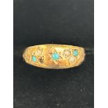9ct Gold ring set with pearl & turquoise - 1 stone