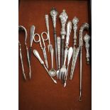 Majority silver handled button hooks & other utens