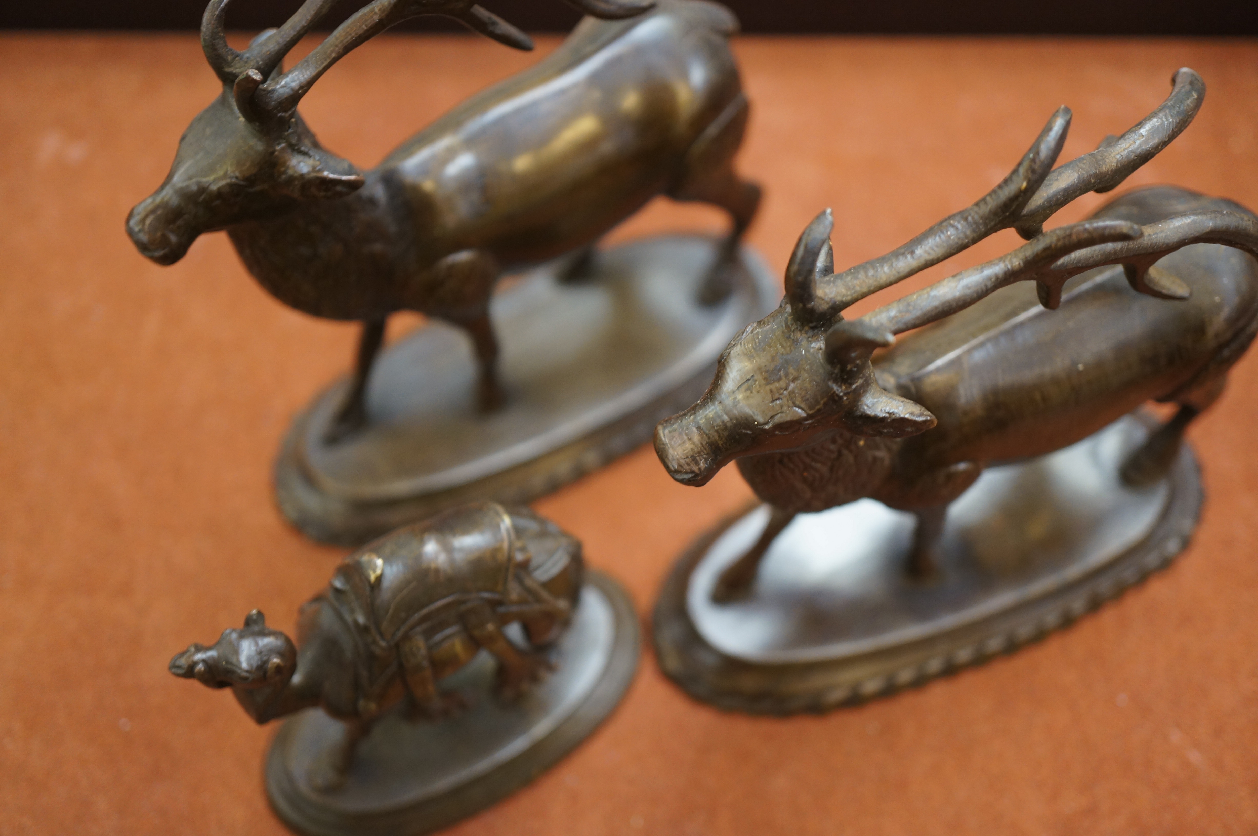 3x Bronze figures - 2 Deers & 1 camel