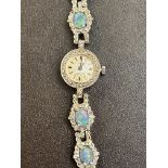 Ladies fashion wristwatch set with marcasite & opals (not currently ticking)