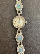 Ladies fashion wristwatch set with marcasite & opals (not currently ticking)