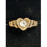 9ct Gold ring set with solitaire white stone Size