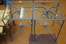 Pair of metal & glass side tables