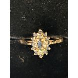 9ct Gold cluster ring set with diamonds & sapphire