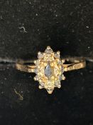9ct Gold cluster ring set with diamonds & sapphire