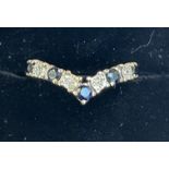 9ct Gold wishbone ring set with 5 sapphires & 4 di