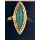 9ct Gold ring set with large green gem stone Size