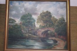 Oil canvas Rochdale canal scene