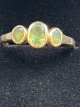 9ct Gold ring set with 3 emeralds Size O 2g