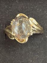 9ct gold ring set with lage gemstone, size O, 4.2g