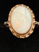 9ct Gold ring set with large opal stone Size O Wei