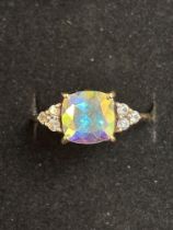 9ct gold ring set with large gemstone, size O