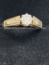 9ct Gold diamond solitaire ring Size M 1.6g