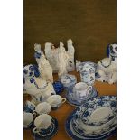 Collection of blue and white pottery, Parian ware