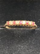 9ct Gold ring set with rubies & diamonds Size K 1.