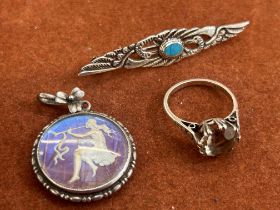 Silver brooch set with turquoise, silver butterfly