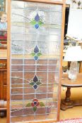Large framed leaded glass panel, 169cmx73cm