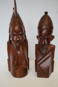 Padauk wood carved african figure x2 Tallest 52 cm