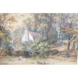 Early watercolour cottage and fishing scene