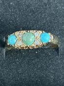9ct Gold ring set with 3 turquoise stones Size Q
