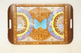 Inlaid butterfly serving tray - glass A.F